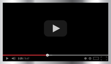 Krom metalik video oynatıcı web ve mobil uygulamaları düz stil şablonu. Vektör çizim