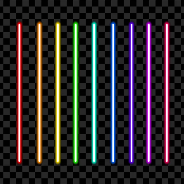 Neon tube light pack isolated on transparent background. Vector illustration — Stock Vector