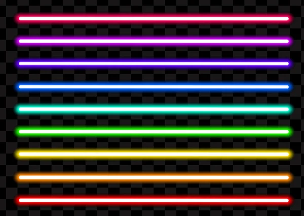 Neon trubice světlo sada izolovaných na průhledné pozadí. Vektorové ilustrace — Stockový vektor