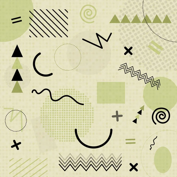 Grüne abstrakte geometrische chaotische Muster. Memphis-Stil. Verwendung für Mode, Karten, Poster, Präsentationen, Webdesign usw. Vektorillustration — Stockvektor