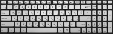 Modern black and chrome laptop keyboard isolated