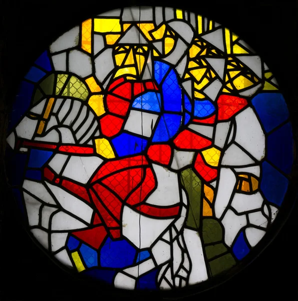 Stained glass window with image of knights — 스톡 사진