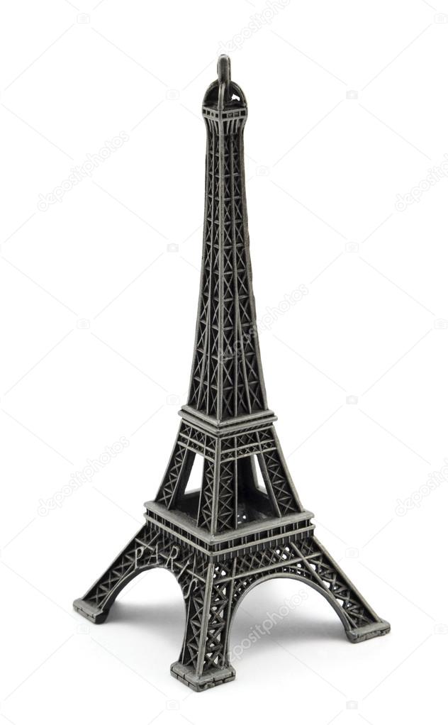 Keychain souvenir from metal Eiffel Tower Paris isolated on white