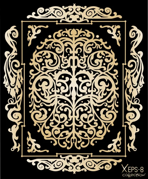 Oro antico ornamento vintage con ombra su sfondo nero. Illustrazione vettoriale — Vettoriale Stock