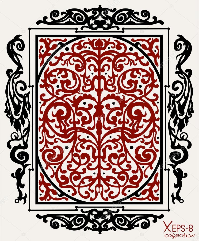 Red and black ancient vintage ornament on white background. Vector illustration