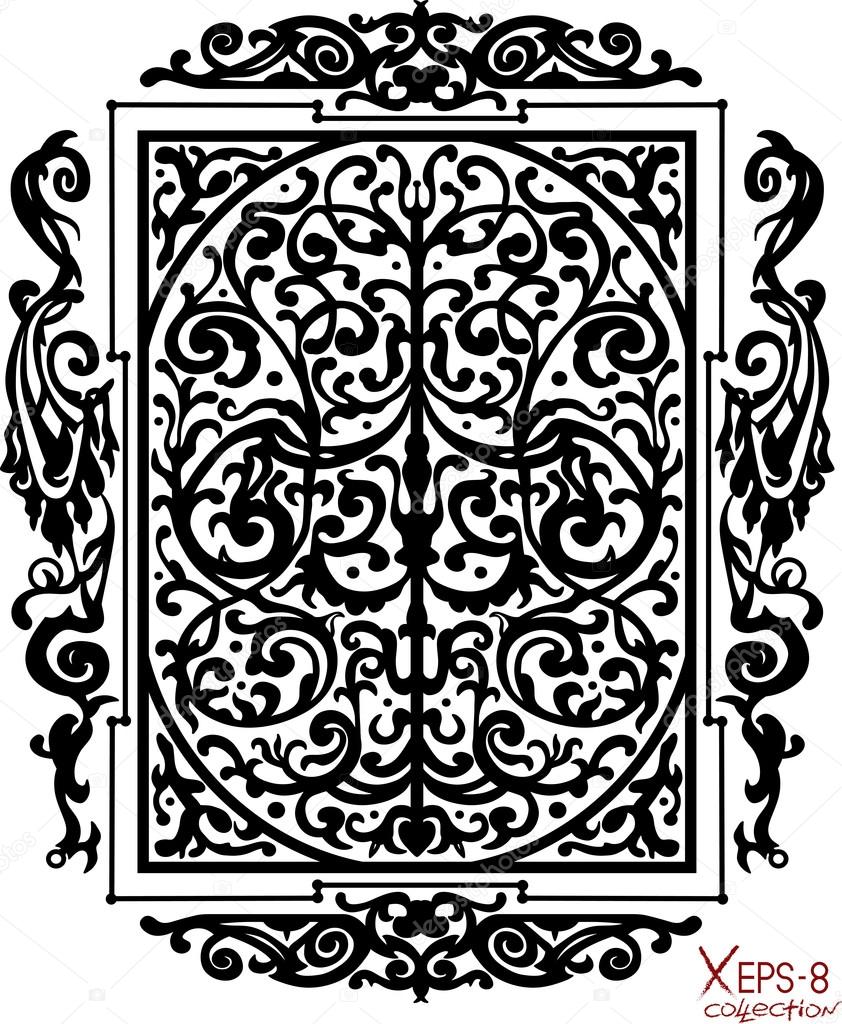 Black ancient vintage ornament on white background. Vector illustration