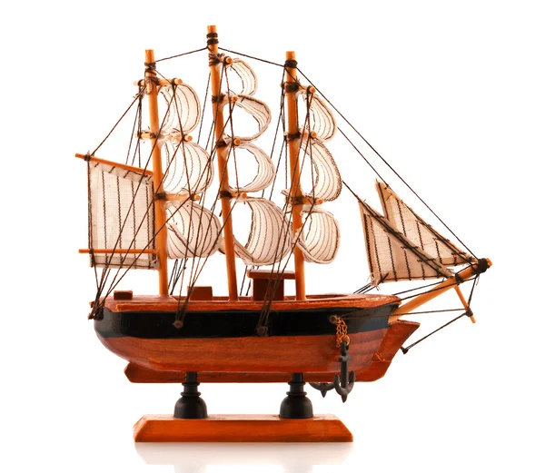 Redwood carved model of hand made frigate — Stock Photo, Image