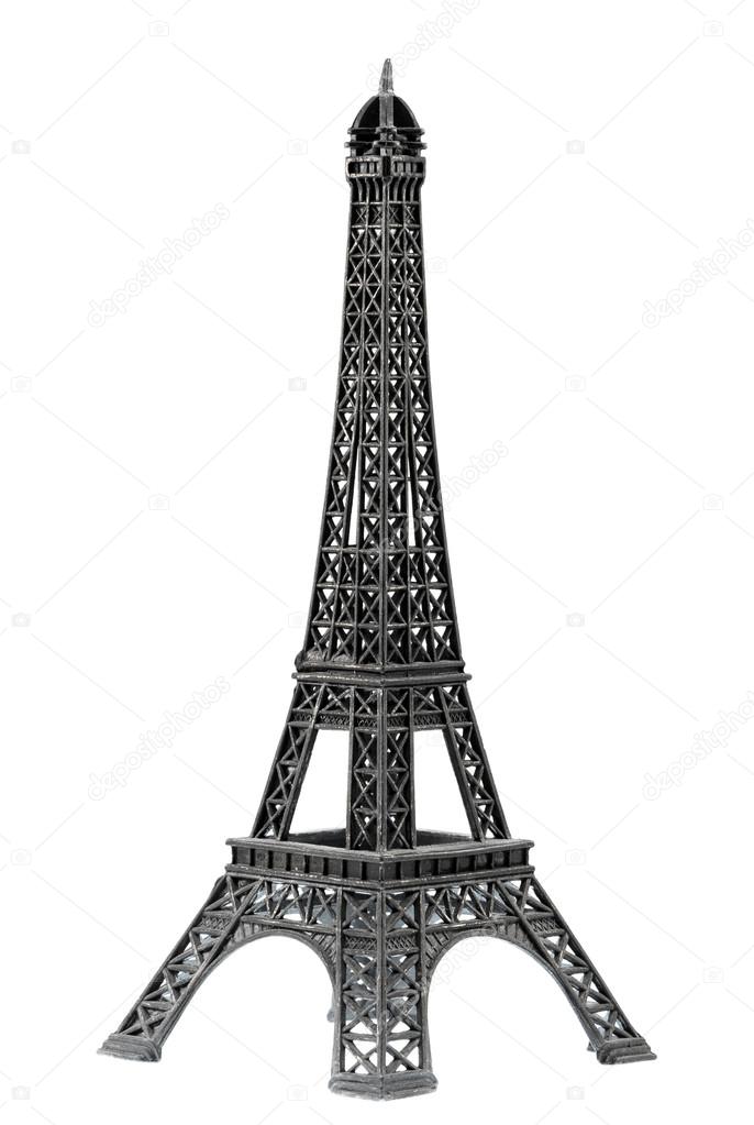 Key chain souvenir from metal Eiffel Tower Paris isolated on white