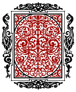 Red and black ancient vintage ornament isolated on white background
