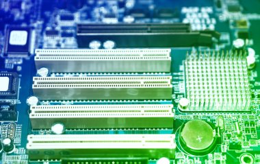 Techno degrade mavi ve yeşil renkler arka plan bilgisayar anakart ile bulanıklık etkisi