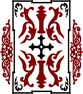 Kırmızı ve siyah antik antika süsleme tarzı bir haç ile Haçlı Savaşı kalkan beyaz arka plan üzerinde. Vektör çizim