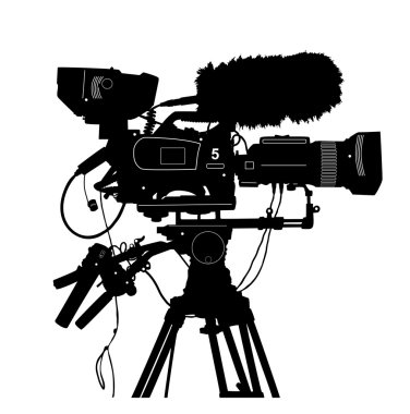 Vector detailed professional television video camera isolated on white. Vector illustration