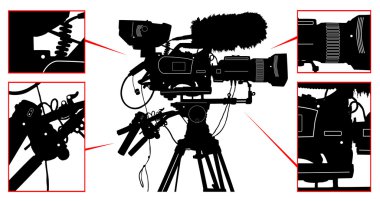 High detailed vector professional television video camera isolated on white. Vector illustration