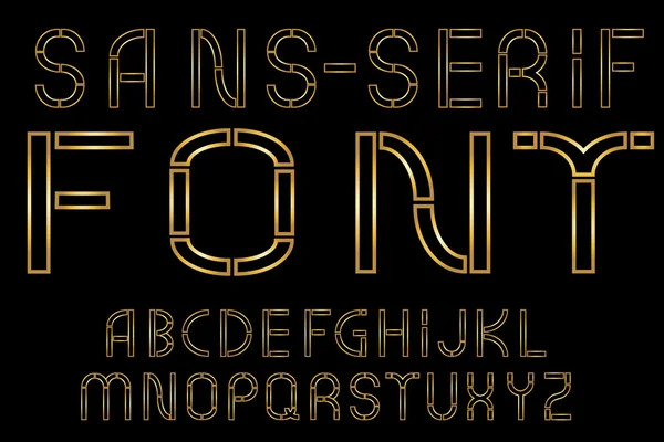 Golden sans-serif fuente moderna sobre fondo negro. Ilustración vectorial — Vector de stock