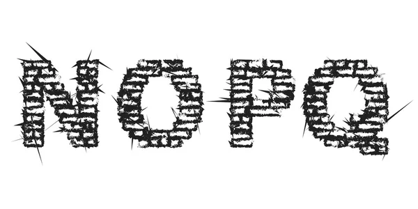 Hohe detaillierte schwarze leere dekorative aggressive Backstein-Stil Vintage-Schrift. Buchstaben n, o, p, q. Vektorillustration — Stockvektor