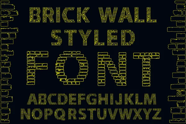 Yellow empty decorative brick wall style font on black background. Vector illustration — Stockový vektor