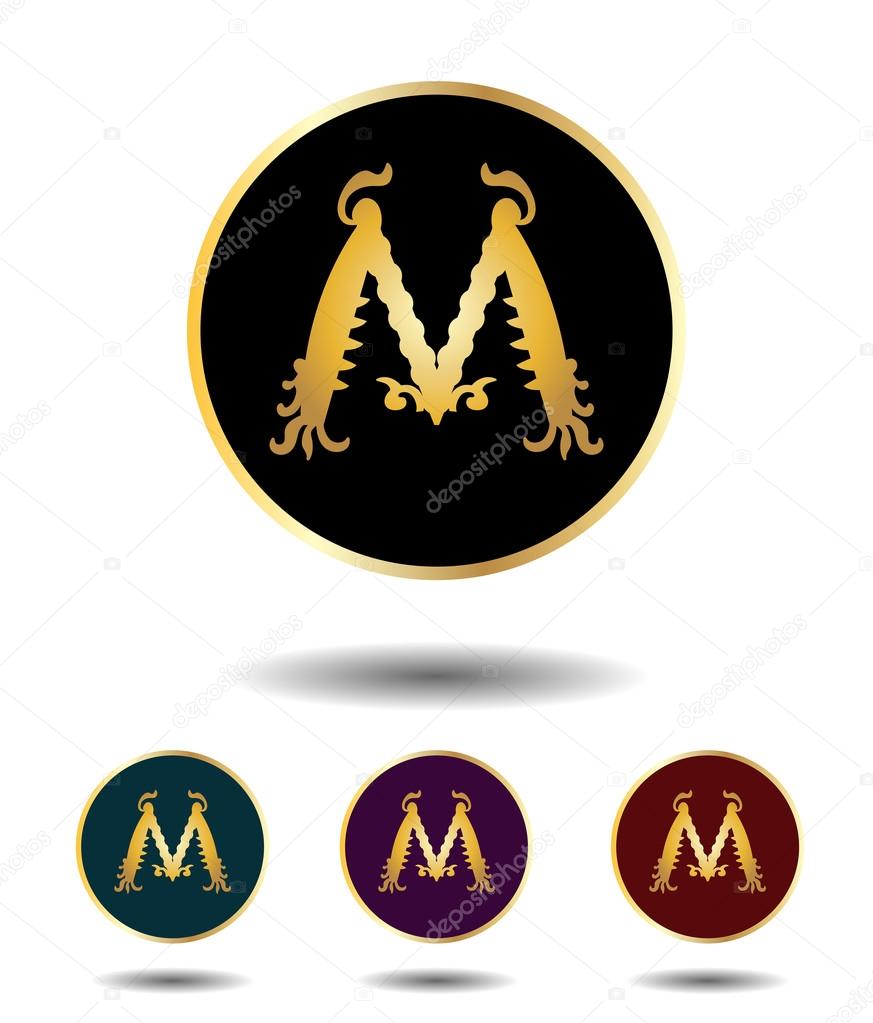 Vector icon logo set 3 in 1 with vintage gothic gold letter 