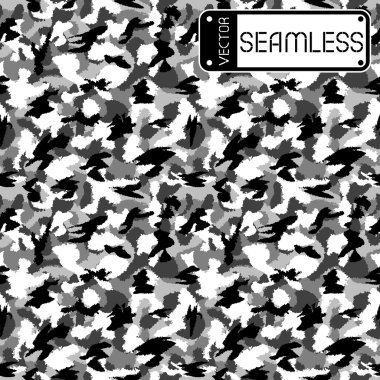 Savaş siyah beyaz Kentsel kamuflaj sorunsuz vektör desen. Kullanılabilir duvar kağıdı, desen dolgularını, web sayfası arka planı, yüzey dokuları için. Vektör çizim