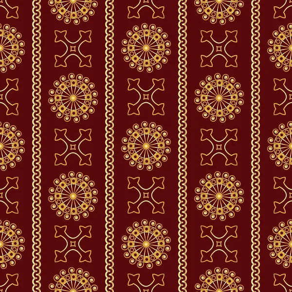 Vector seamless gold vintage ornamental pattern on dark red background. Vector illustration — Stock Vector