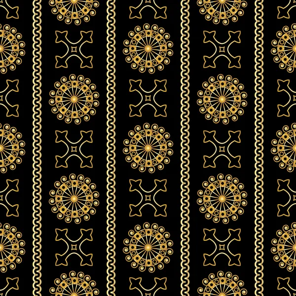 Векторный бесшовный золотой винтажный орнаментальный узор на черном фоне. Векторная иллюстрация — стоковый вектор