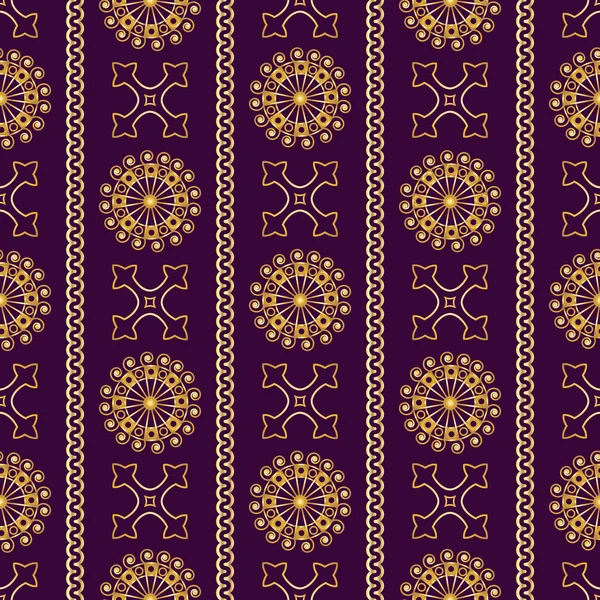 矢量无缝金古董装饰图案在紫罗兰色的背景上。矢量图 — 图库矢量图片