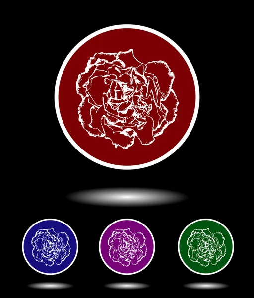 Logo icône vectorielle 3 en 1 avec fleur de clou de girofle blanc vintage moderne sur fond rouge, bleu, violet et vert isolé sur fond noir mis en évidence — Image vectorielle