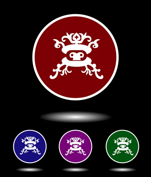 Vektor-Icon-Logo Set 3 in 1 mit moderner Vintage-weißer mongolischer Maske auf rotem, blauem, violettem und grünem Hintergrund isoliert auf schwarz hervorgehoben — Stockvektor