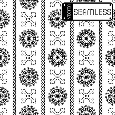 Vector seamless black vintage ornamental pattern on white background. Vector illustration