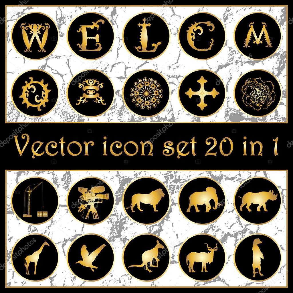 Set of vintage gold vector icon logo 20 in 1 with letters 