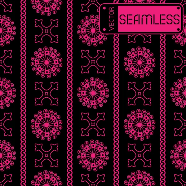 Vektorové bezešvé růžové vintage okrasné vzorek na černém pozadí. Vektorové ilustrace — Stockový vektor