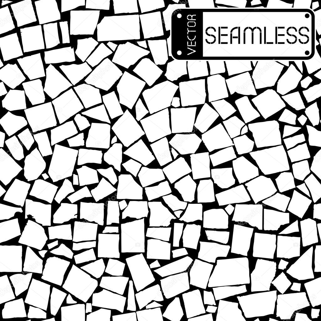 Vector seamless texture of black and white asymmetric decorative tiles wall. Vector illustration