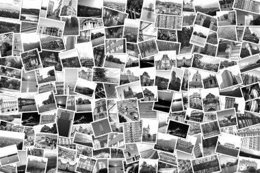 Asimetrik mozaik mix fotoğrafları kolaj bir 200 + farklı yerlerde, manzara, nesneleri tarafından Europe seyahat sırasında siyah beyaz vurdum