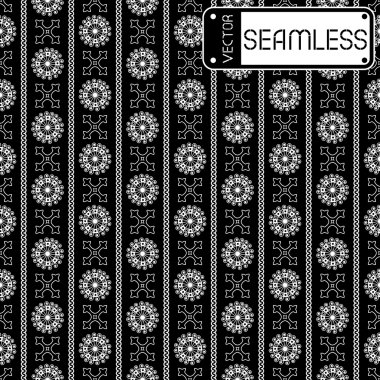 Vektör Dikişsiz beyaz vintage süs desen siyah arka plan üzerine. Vektör çizim