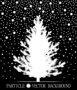 Düşen kar parçacıklar ve yeni yıl Noel ağacı siyah arka plan üzerine soyut. Sunum, kartlar, bilimsel ve takı tasarımı için stil arka plan. Vektör çizim