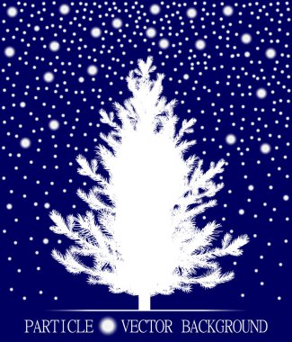 Düşen kar parçacıklar ve yeni yıl Noel ağacı koyu mavi zemin üzerine soyut. Sunum, kartlar, bilimsel ve takı tasarımı için stil arka plan. Vektör çizim