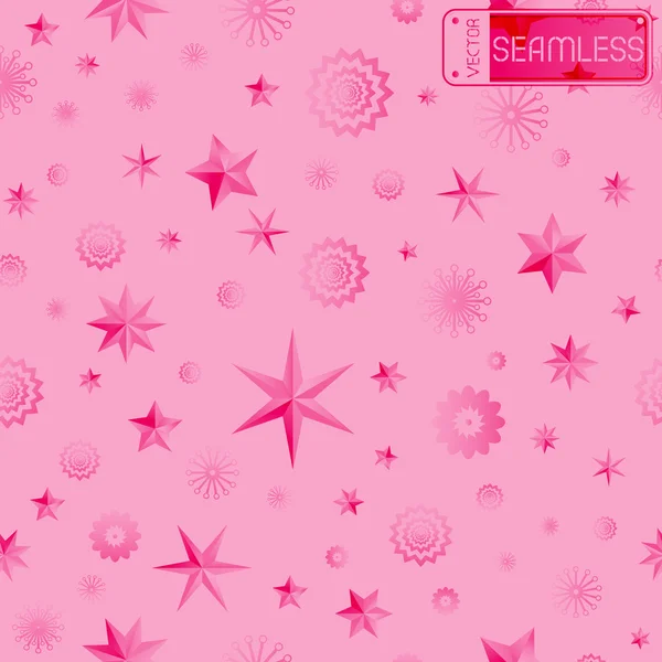 Glamour rosa sin costuras textura de fondo con estrellas y copos de nieve. Ilustración vectorial — Archivo Imágenes Vectoriales