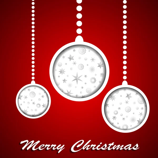 Jouets de Noël blancs avec étoiles et flocons de neige coupés en papier sur fond rouge. Illustration vectorielle — Image vectorielle