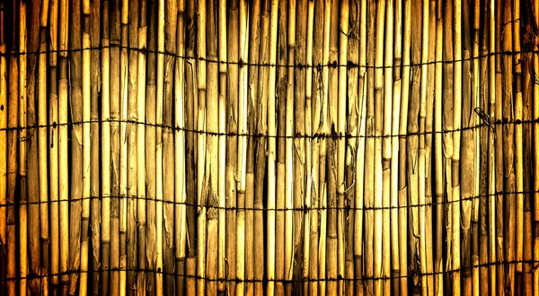 Textura de pared amarilla de bambú encuadernado alto contrastado con efecto vignetting — Foto de Stock