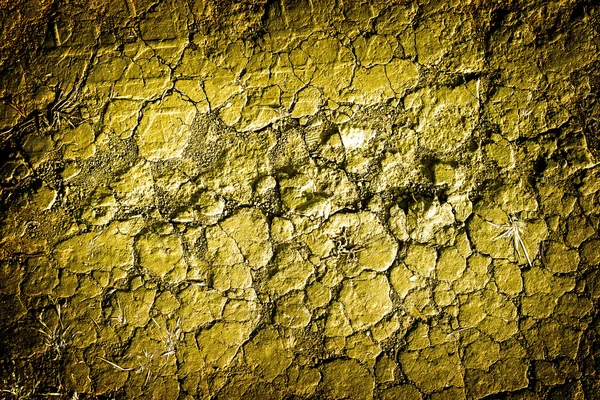 Textura de terra dourada murcha com rachaduras altas contrastadas com efeito vinheta — Fotografia de Stock