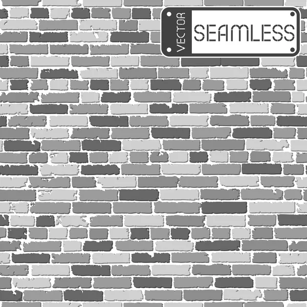 Vector seamless texture of black and white realistic old brick wall with shadows. Vector illustration — Stock Vector