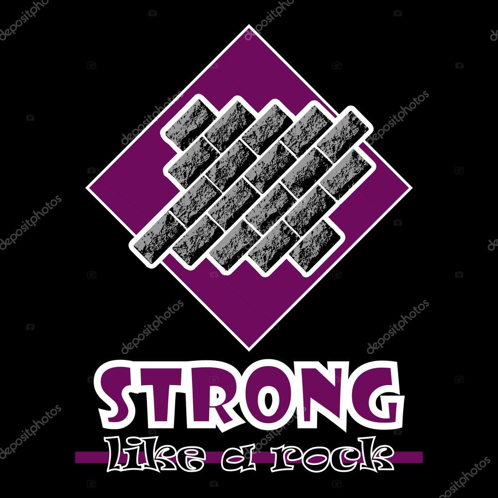 Strong like a rock. Abstract vector purple style flat logo print bricks design. Used for print on T-shirts, web, logo, icon, decor. Vector illustration
