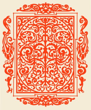 Bej renkli arka plan üzerinde kırmızı antik antika süsleme. Vektör çizim