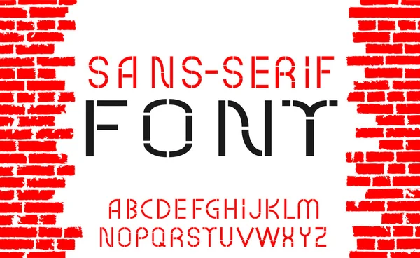Κόκκινο sans-serif γραμματοσειρά σύγχρονη σε παλιά φόντο τοίχο τούβλου. Vector εικονογράφηση — Διανυσματικό Αρχείο