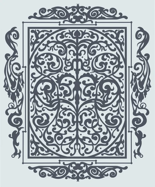 Dark blue ancient vintage ornament on grey background. Vector illustration — Stock Vector