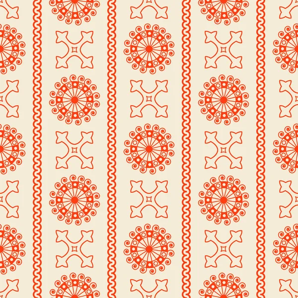 Modello ornamentale vintage arancione senza cuciture vettoriale su sfondo beige. Illustrazione vettoriale — Vettoriale Stock