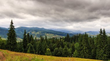 Bulutlu yaz Karpat Dağları manzara. Chornogora ridge, Ukrayna, Europe.