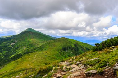 Pitoresk Karpat dağları manzara, yükseklikten görünümü, Chornogora sırt, Ukrayna.