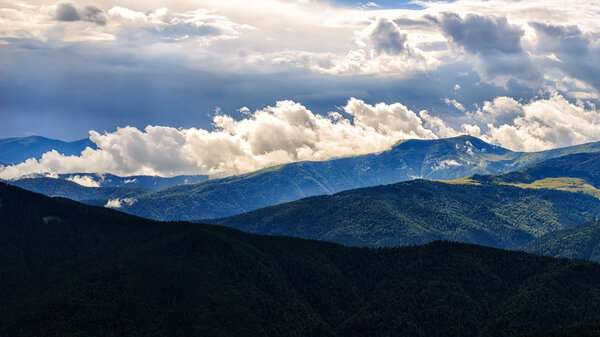 Picturesque Carpathian mountains landscape, view from the height, Chornogora ridge, Ukraine.