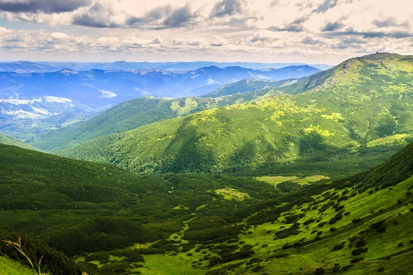 Schilderachtige Karpaten landschap in de zomer, uitzicht vanaf de hoogte, Oekraïne. — Stockfoto