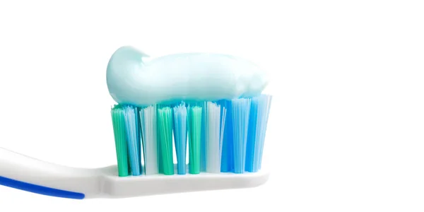 Toothbrush Head Toothpaste Close View Isolated White Background Macro — Stock Photo, Image